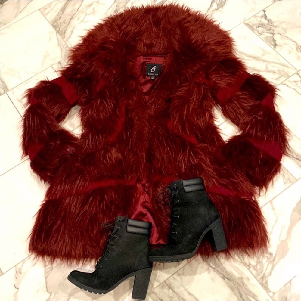 Rachel Zoe Deep Red Faux Fur Coat